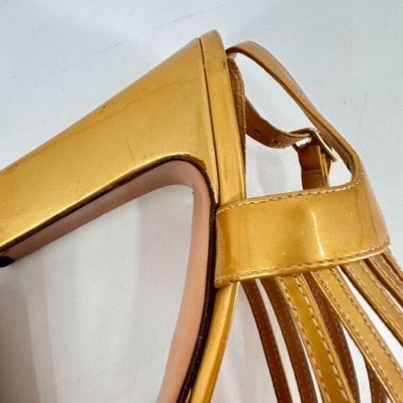 Casadei Womens Leather Peep Toe High Heel Strappy Platform Sandals Gold Size 8.5 - Picture 7 of 11